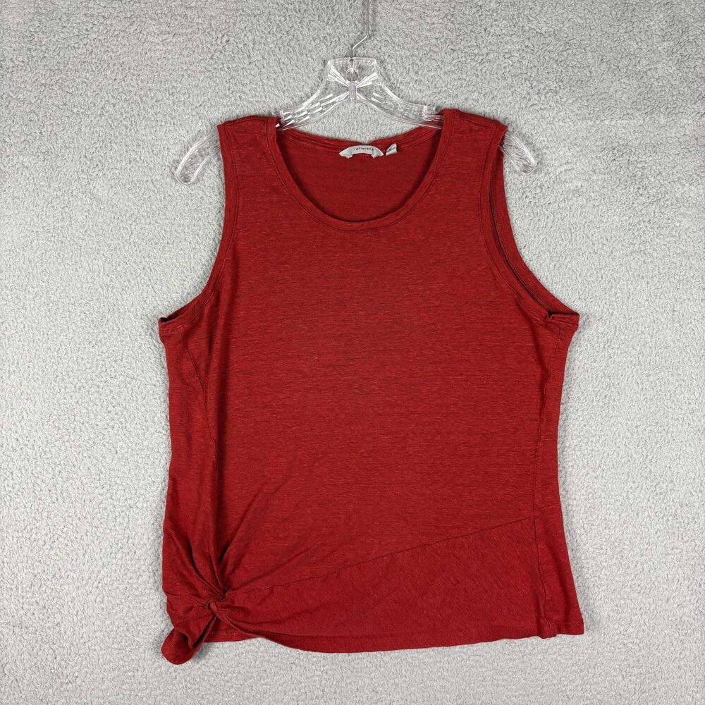 Athleta Knot Zephyr Tank Top Womenโs XL Red Orange 100% Linen Casual Party Event